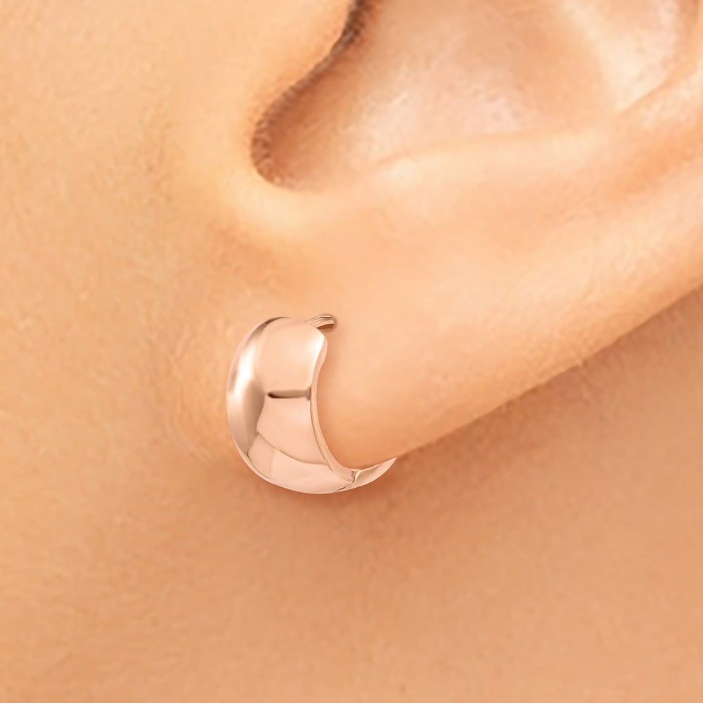 Real 14kt Rose Gold Round Hinged Hoop Earrings; for Adults and Teens; for Women and Men