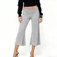 thumbnail image 2 of Women's Pants Fold Over Waist Comfy Cropped Yoga Wide Leg Summer Pants for Women Gray M, 2 of 9