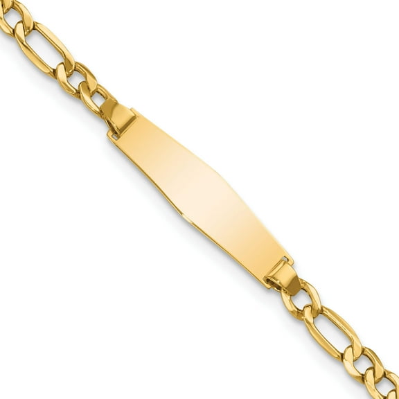 14K Yellow Gold Semi-Solid Soft Diamond Shape Figaro Link Id Bracelet (7 X 5.8) Made In United States dcid140c-7