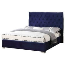 Best Master Furniture Natasha Eastern King Velvet Platform Bed, Blue