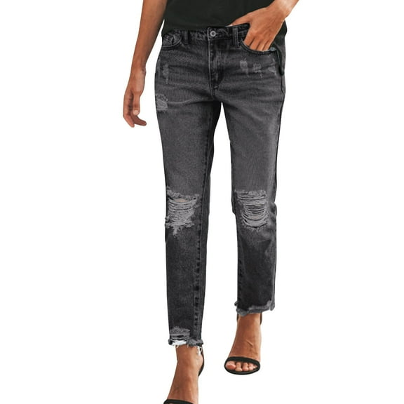 EDFBUYKRS Female Women Pants Casual Plus Size Wide Leg Pants Petite Women Fashion Casual High Waisted Straight Trousers Ripped Casual Straight Jeans Pants M