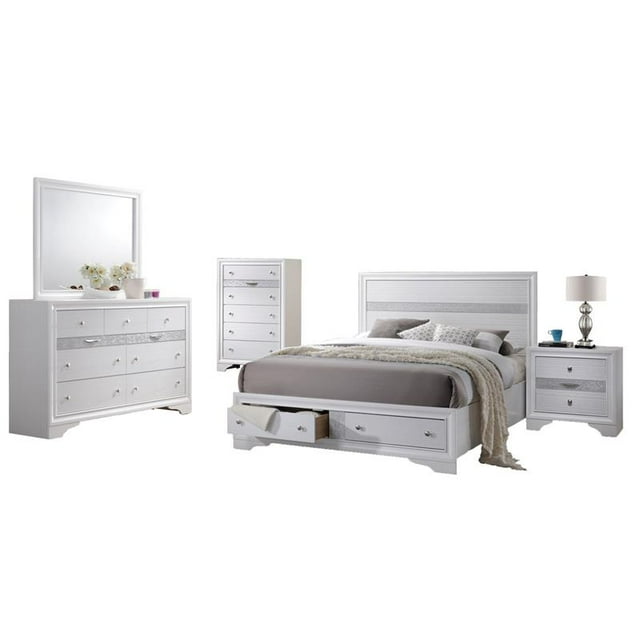 Chic Blanc 5 Pièces Chambre Ensemble avec Lit Grand Size Plate-Forme