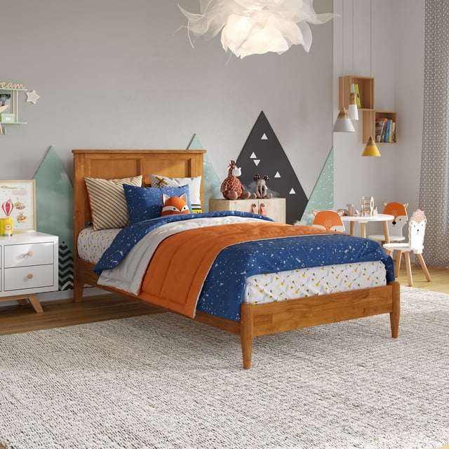 Charlotte Lit Plateforme Bas en Bois Massif pour Simple, Couleur Caramel Pâle