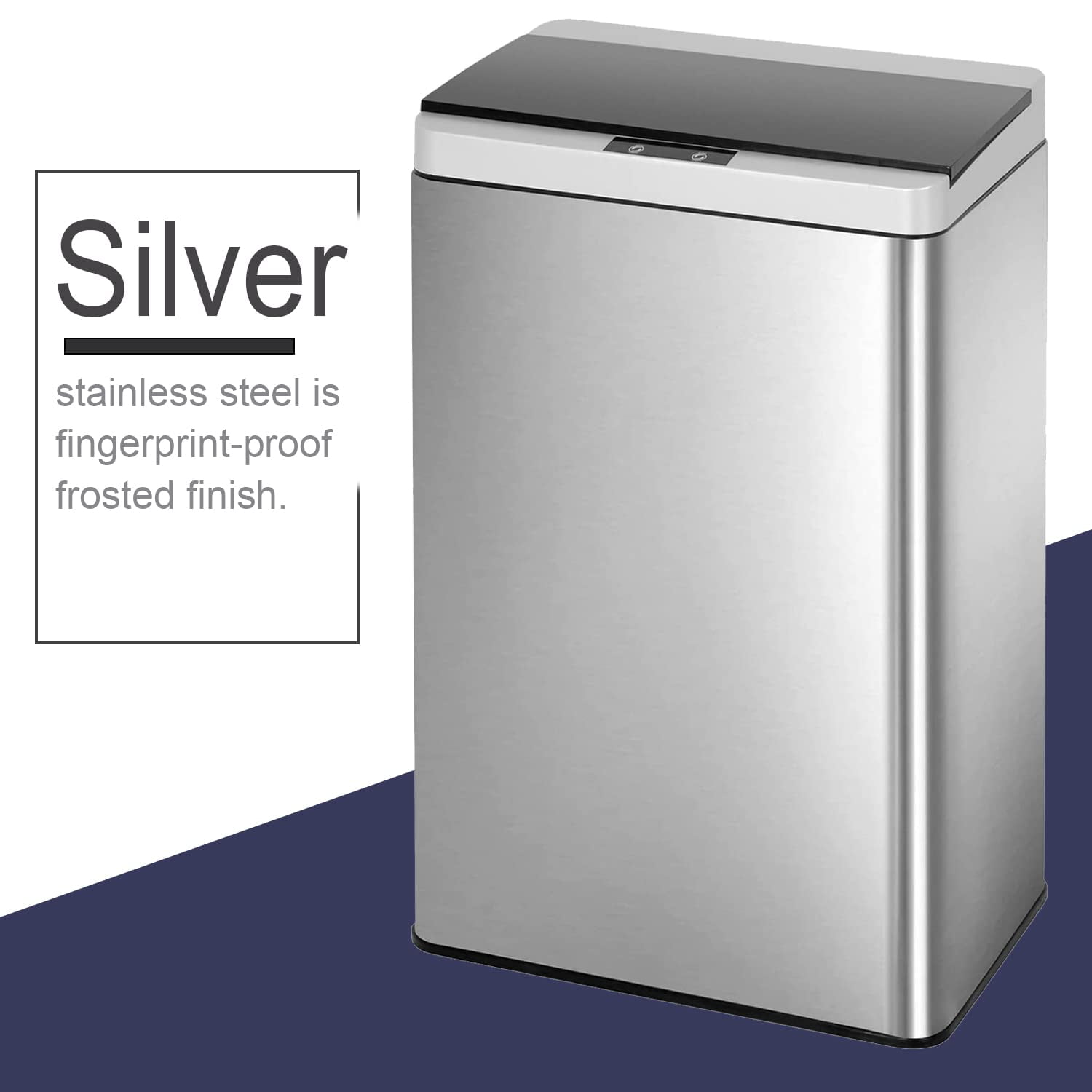 NiamVelo 13 Gallon Kitchen Trash Can with Lid, Automatic Touch Free Stainless Steel Garbage Can for Home Office, Silver