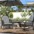 thumbnail image 2 of Outsunny 2 Pieces Wicker Outdoor Rocking Chairs with Cushions, Grey, 2 of 10