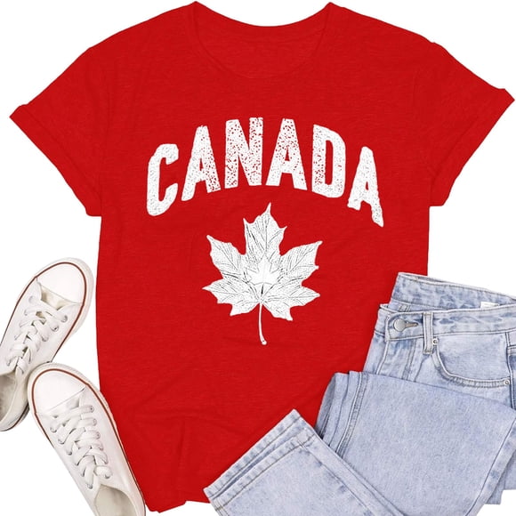 Gyexs Canadian Day Graphic T Shirt Comfortable Casual Short Sleeve Round Neck Top For Everyday Wear (Red & M)