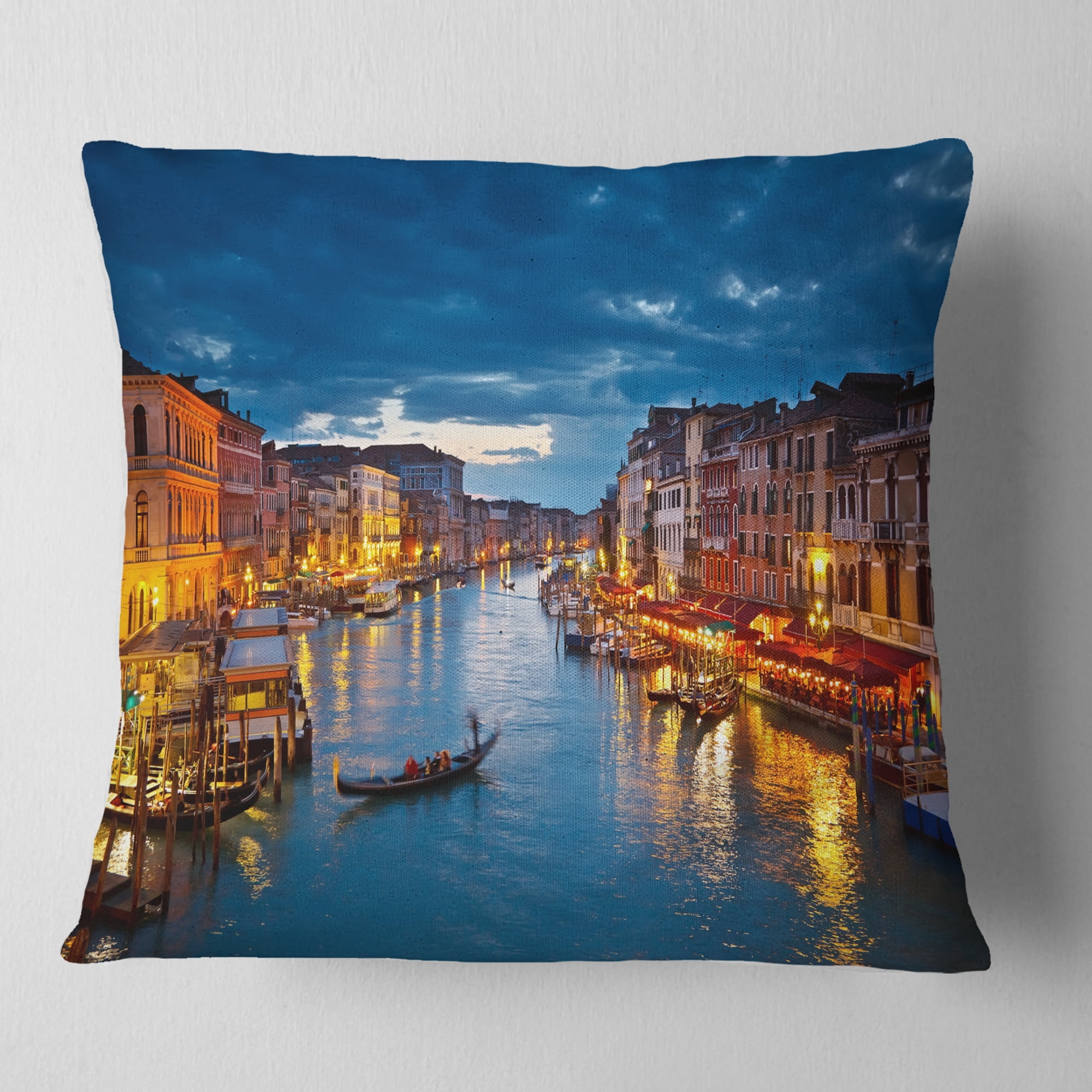 Designart Grand Canal at Night Venice - Cityscape Photo Throw Pillow - 18x18