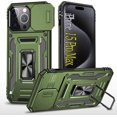 thumbnail image 1 of Funda Sumao para iPhone 15 Pro Max con anillo, fina, de silicona líquida, de grado militar, a prueba de golpes, color verde, 1 of 8