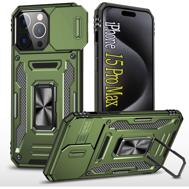 Funda Sumao para iPhone 15 Pro Max con anillo, fina, de silicona líquida, de grado militar, a prueba de golpes, color verde