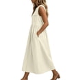 thumbnail image 5 of QUNYINEY Sleeveless Women's Summer Dresses A Line Long Cotton Linen White Sundress with Pockets Loose Fit V Neck Dresses, 5 of 6