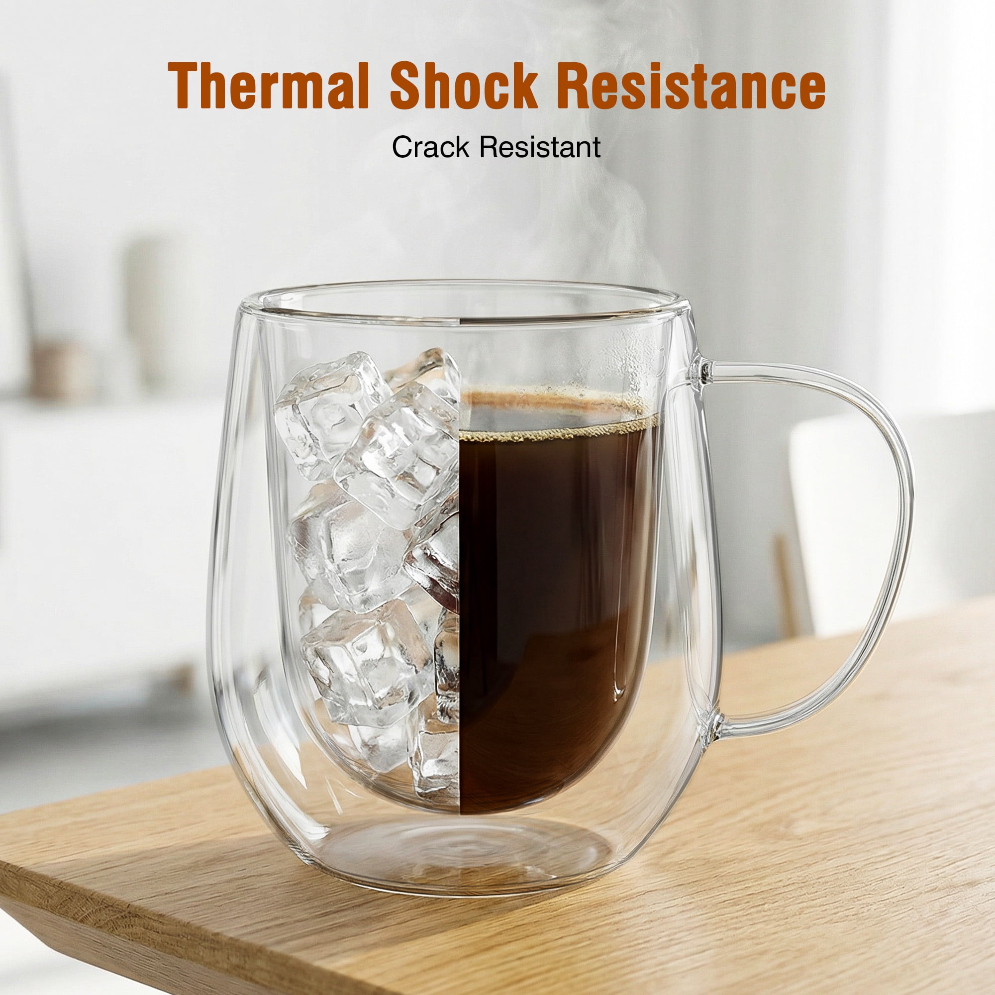 2PCS Coffee Mugs, Transparent Glass Cup With Spoons, Large Capacity, Espresso Mug Set, Latte Mug, Americano Cappuccino Mug, Latte,Breakfast Cup, Milk Cup, Durable& Easy To Clean,350ml/11oz