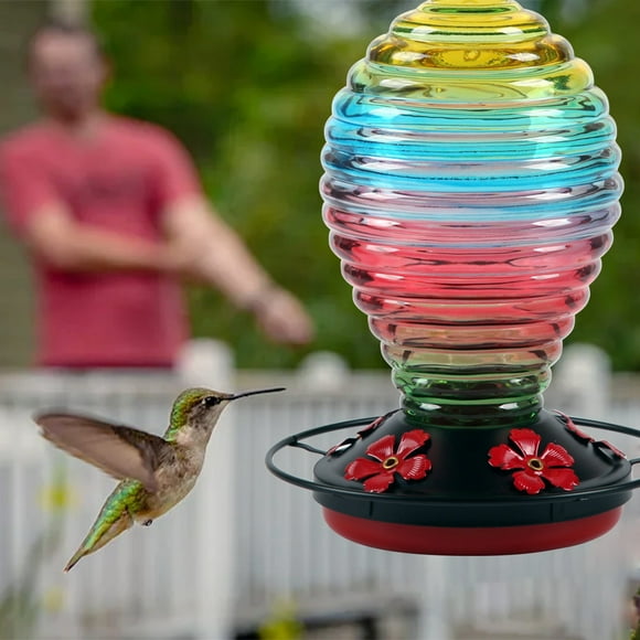 TopLLC Hanging Flower And Bird Feeder Hummingbird Feeder Large Capacity Painted Glass Feeder