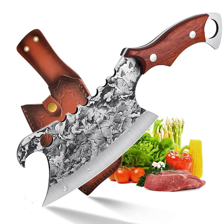 Dream Reach Men with the Pot Chef Knife Hand Forged Full Tang Viking Boning  Knives with Sheath Butcher Meat Cleaver for Kitchen or Camping