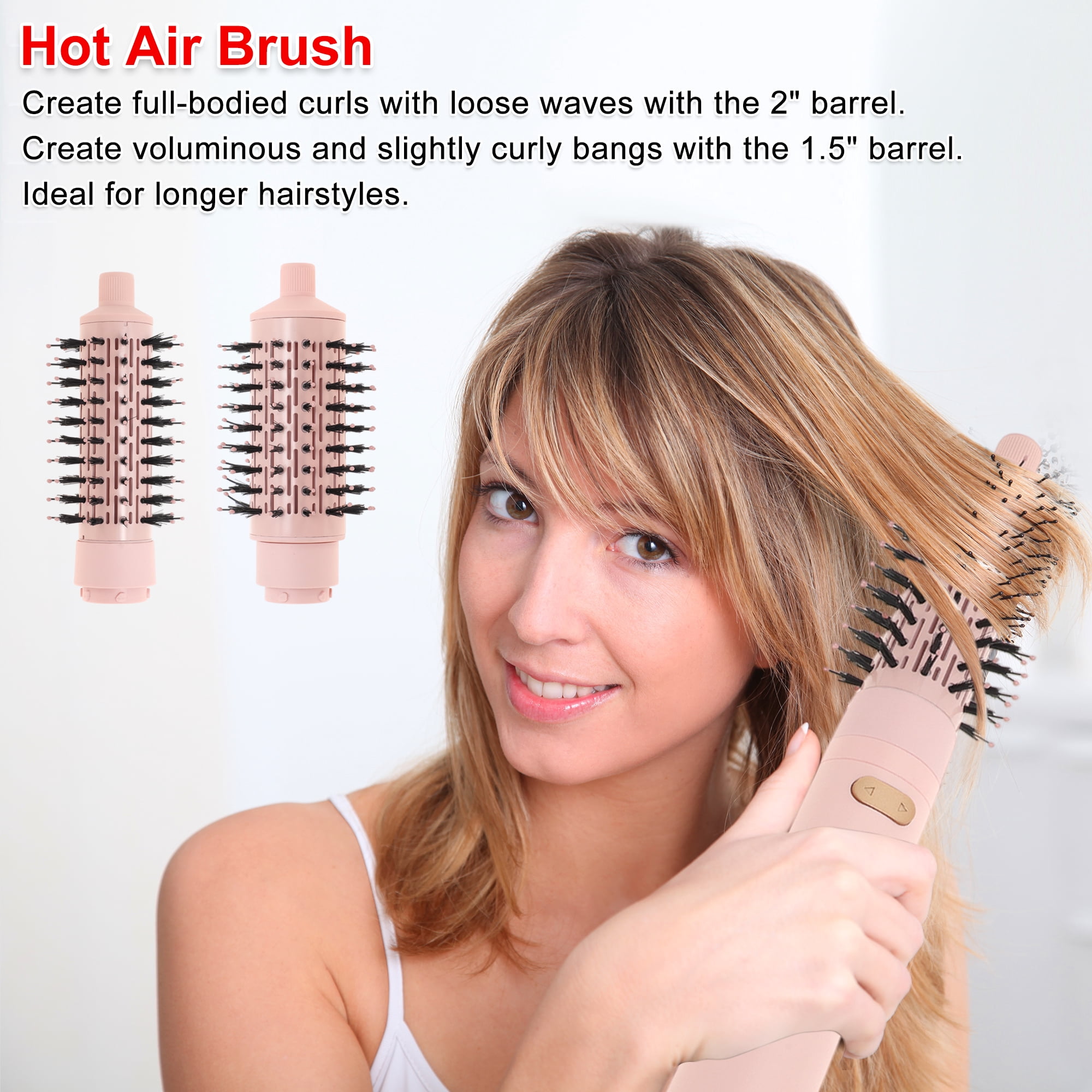 Unique Bargains 3 in 1 Air Styler Hot Air Rotating Blow Dryer Brush with Auto Curling Function Lightweight Hair Dryer & Volumizing Brush Pink