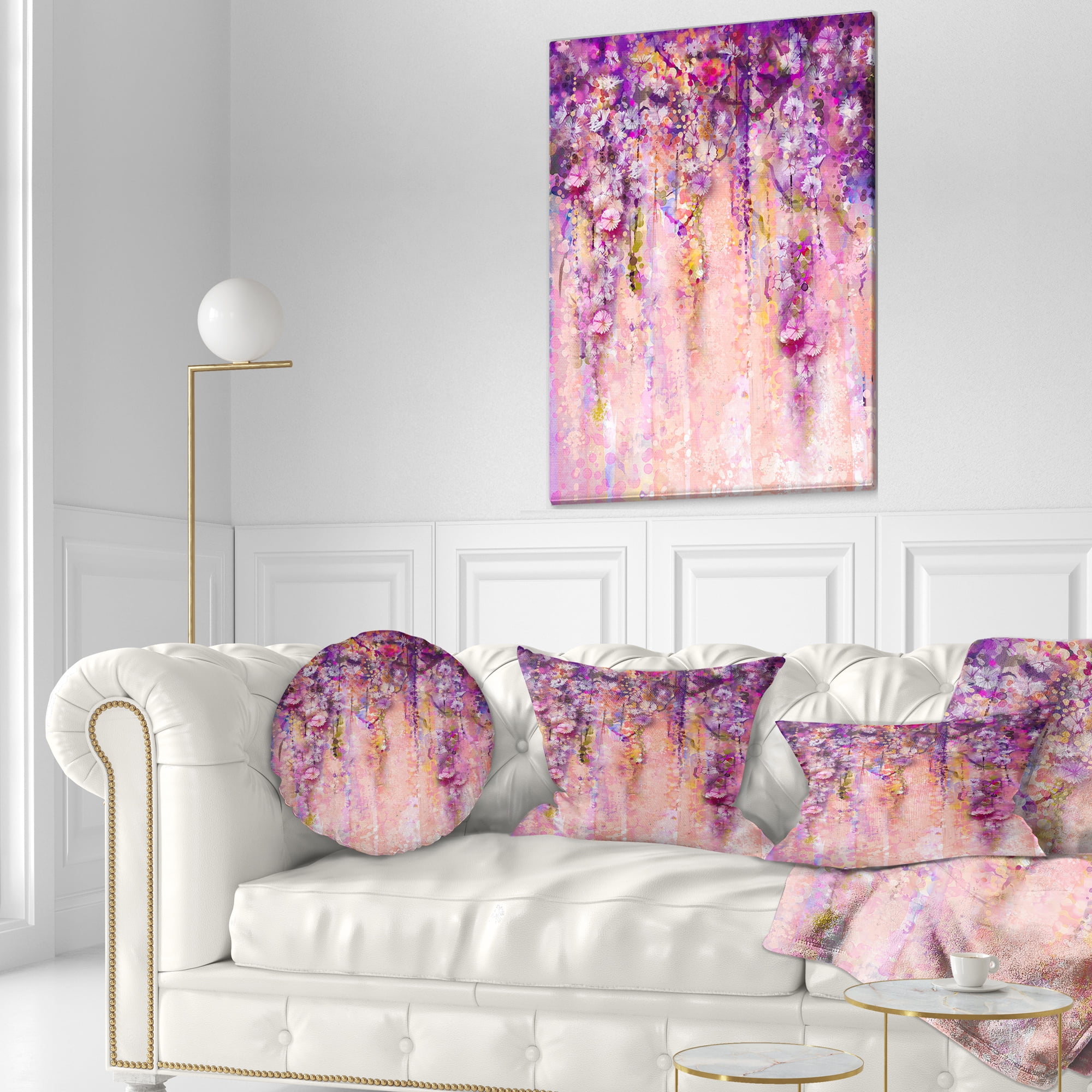 Designart Pink and Violet Flowers Watercolor - Floral Throw Pillow - 12x20