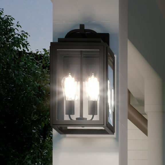 Luxury Modern Outdoor Wall Sconce, 17''H x 9''W, with Craftsman Style Elements, Contemporary Design, Midnight Black Finish and Shatterproof Glass, UHP1244