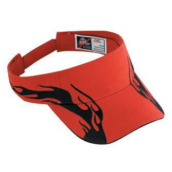 - Wholesale 12 x OTTO Flame Pattern Brushed Cotton Twill Sandwich Visor Sun Visor - Red/Blk/Blk - (12 Pcs)