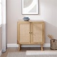 thumbnail image 2 of Boho Armoire d'Accent en Bois Massif et Rotin 2 Portes en Naturel, 2 of 5