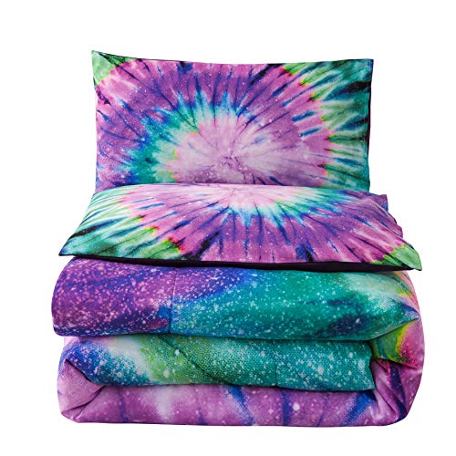 68-by-88-inches Purple, Twin Boys Girls Bedding Quilt Sets A Nice Night Bedding Tie Dye Galaxy Comforter Set Psychedelic Swirl Pattern Colorful Boho