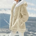 thumbnail image 5 of NTACZA Beige Women's Coats Full Zipper Thermal Fleece Fuzzy Long Sleeve Solid Oversized Hooded Jackets Women's Jacket L, 5 of 9