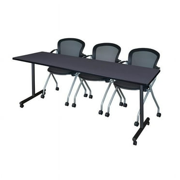 Regency 84" x 24" Kobe Mobile Training Table- Grey & 3 Cadence Chairs- Black
