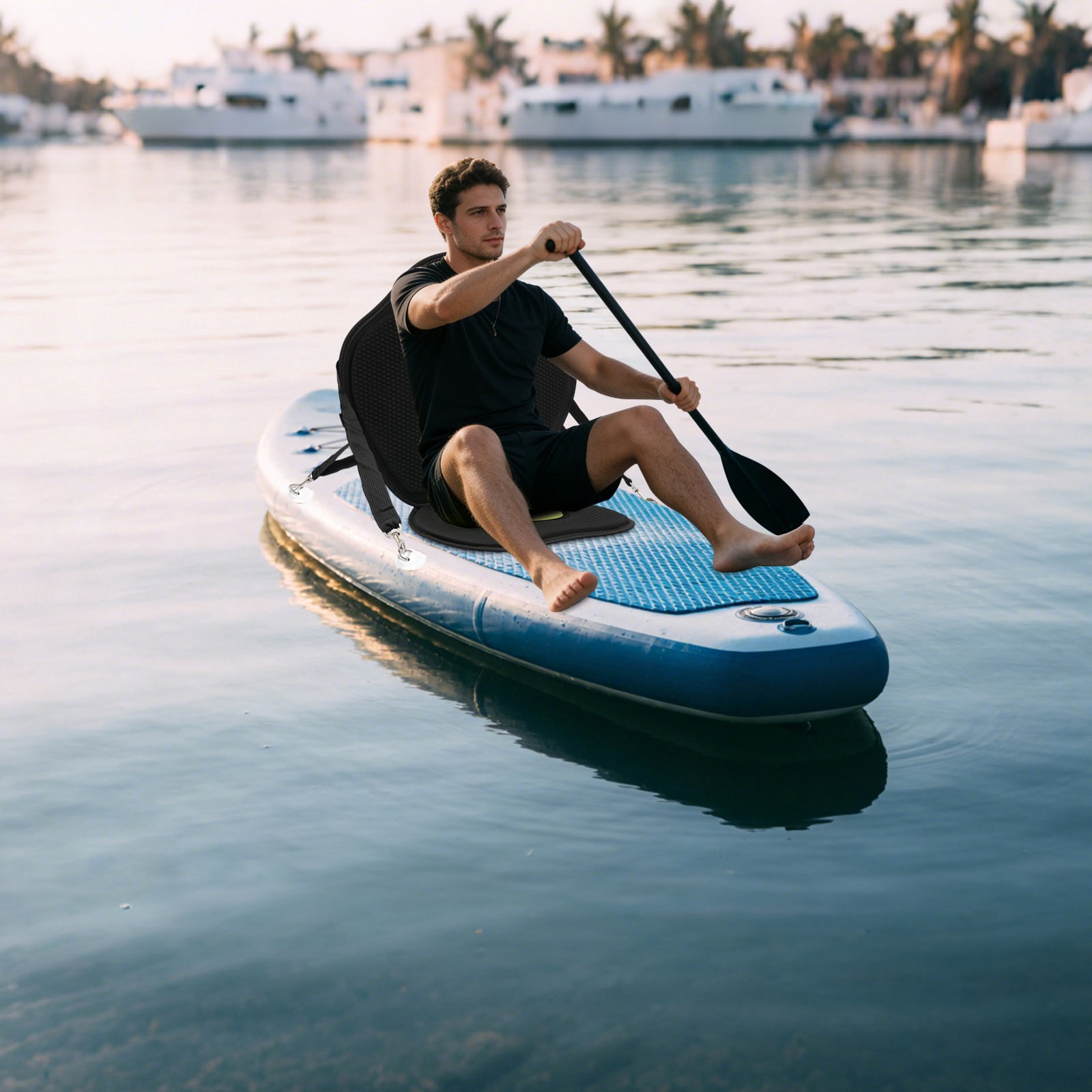 Padded Deluxe Kayak Seat w/Detachable Backpack Bag Back Canoe Backrest Adjustable, Sit On Top Cushioned Back Support SUP Paddle Board Seats for Kayaking Canoeing Rafting Fishing