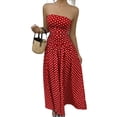 thumbnail image 3 of XUNKUSGA Cocktail Dresses for Women Trendy Polka Dot Strapless Womens Maxi Dress Casual Smocked Tube Top Swing Flowy Wedding Guest Dress,Red,M, 3 of 10