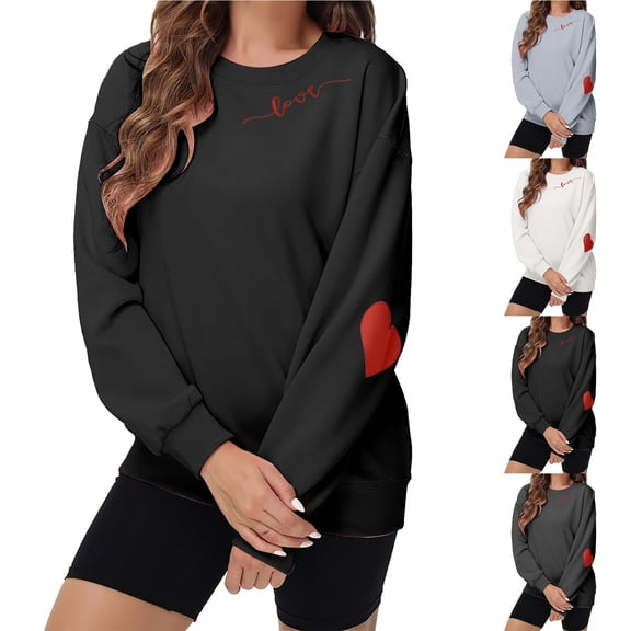 Women Valentines Sweatshirt Casual Love Theme Long Sleeve Crewneck Hoodless Tops Loose Comfortable Daily Loungewear Cute Sweatshirts for Women Black L