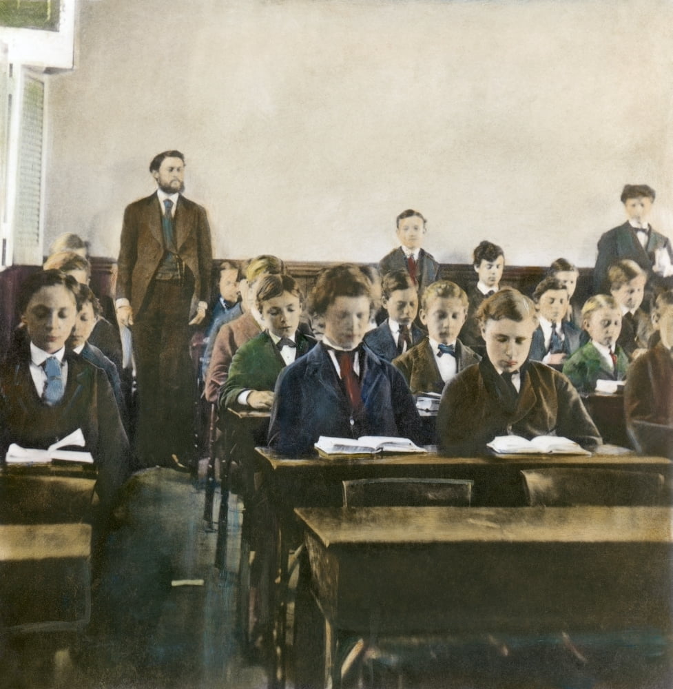 Elementary School 1870 Npupils Of The First Grade In Their Classroom