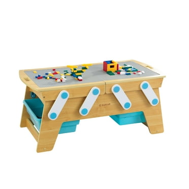 KidKraft Building Bricks Play N Store Wooden Table, Kids Activity Table, Natural, for Ages 3  Years