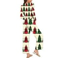 thumbnail image 3 of Puntoco Pijamas para mujer, moda para mujer, estampado navideño, cuello doblado, mangas largas, cintura elástica, pantalones, conjunto de pijama, 3 of 3