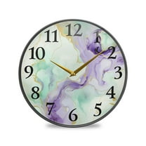 Green with Purple Marble Wall Clocks Battery Operated 11.9 Inch Round Clock Acrylic Silent Non-Ticking Bedroom Living Room Decorative Clocks