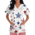 thumbnail image 3 of Usa 250th Anniversary Scrub Shirt Women Usa Flag Print 1776-2026 Patriotic Star V Neck Tshirt Short Sleeve Classic Fit Daily Wear Nursing Uniforms with Pockets, #01 Beige, 4XL, 3 of 4