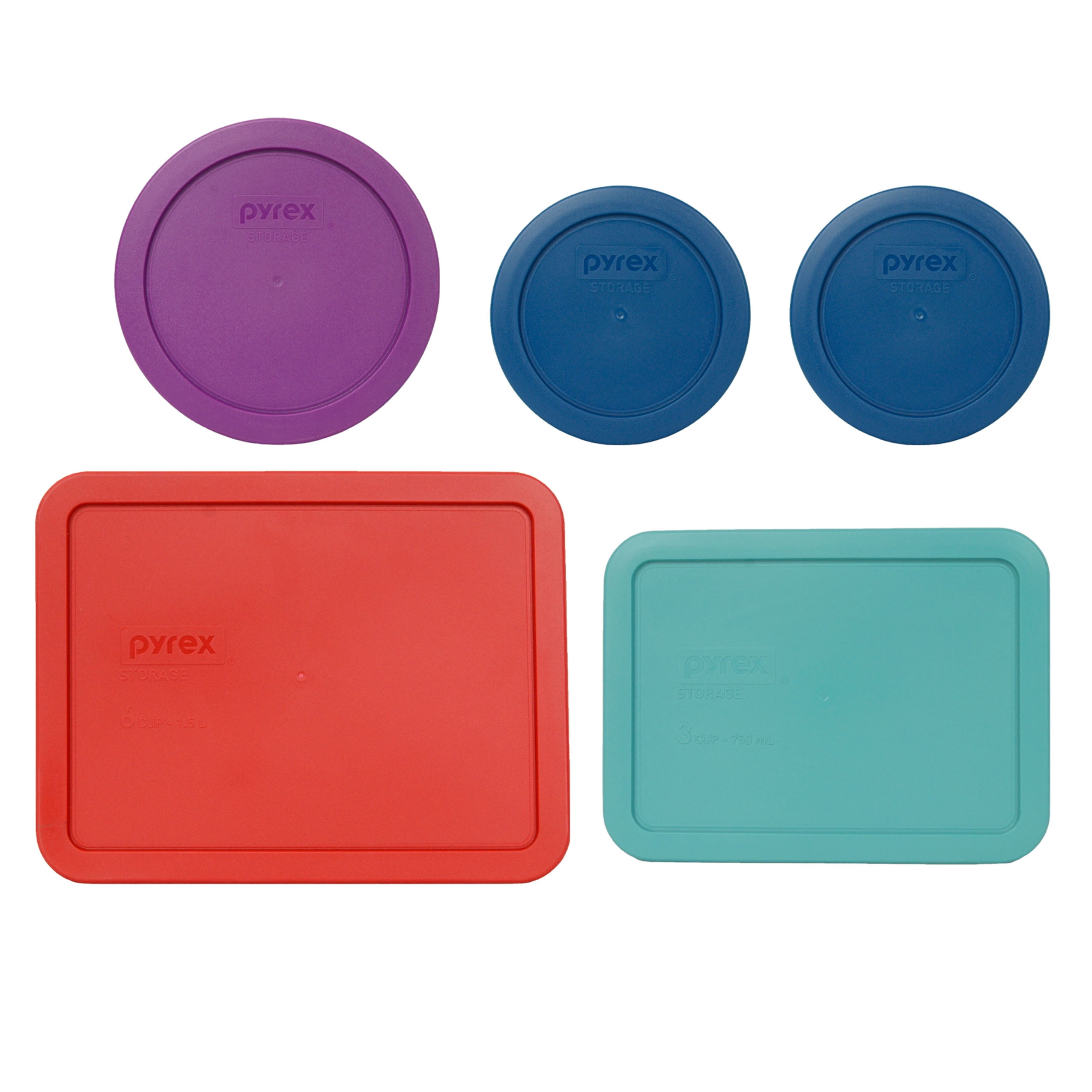1 Pyrex 7201-PC 4 Cup 2 Pack Purple Round Plastic Lids 1 Turquoise