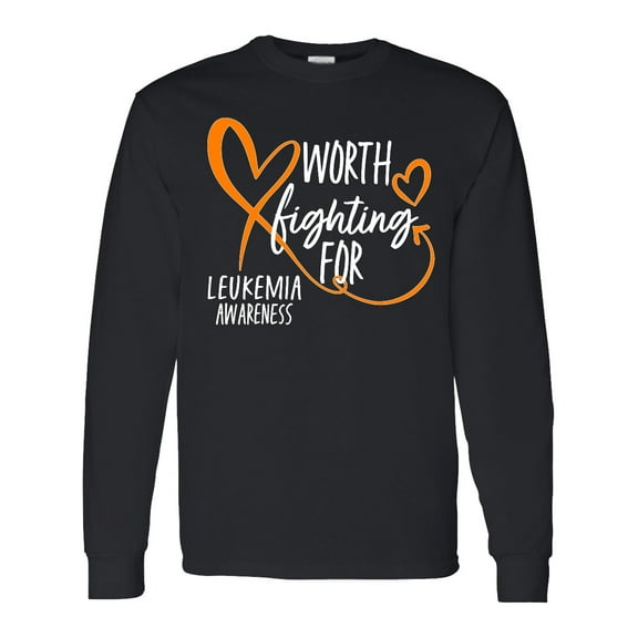 Inktastic Worth Fighting for Leukemia Awareness Orange Heart Long Sleeve T-Shirt