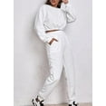 thumbnail image 6 of Biekopu Women's Fall Casual Outfits, Solid Color Waffled Long Sleeve Crop Sweatshirt + Elastic Waist Pants Casual Tracksuit, 6 of 7