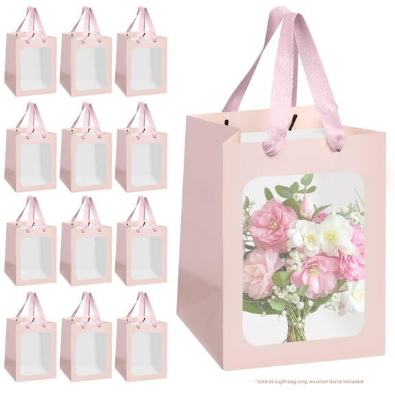 8pcs 7.2" x 5.1" x 9.8" black window gift wrap bags, shopping bags, bulk, retail packaging bags for business, craft grocery, boutique, party favors, wedding, gift holiday packaging bags.