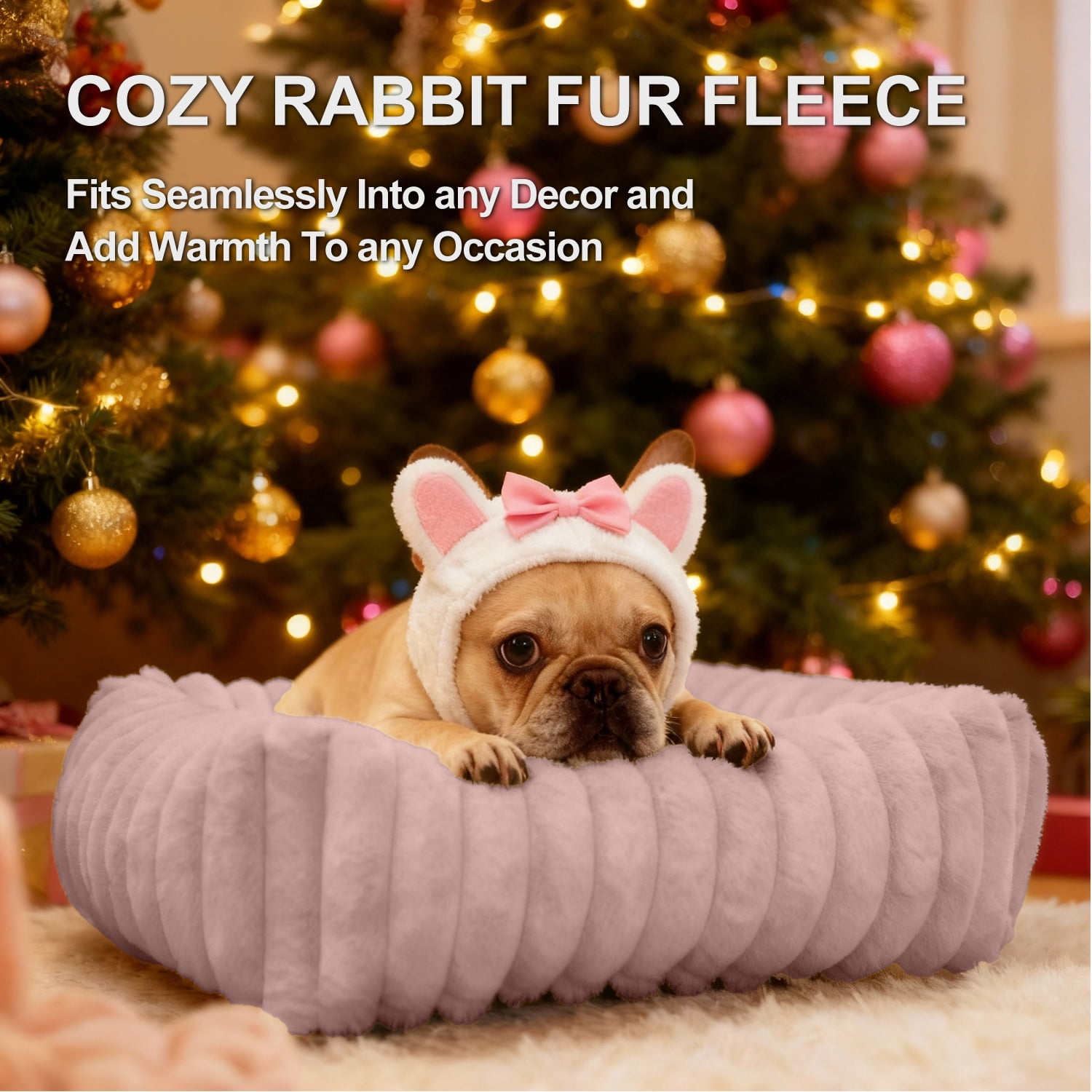 Sanmadrola Cat Bed for Indoor Cats Furry Corduroy Fleece Orthopedic Pet Bed Sofa Removable Washable Cover Non Skid Bottom, Pink