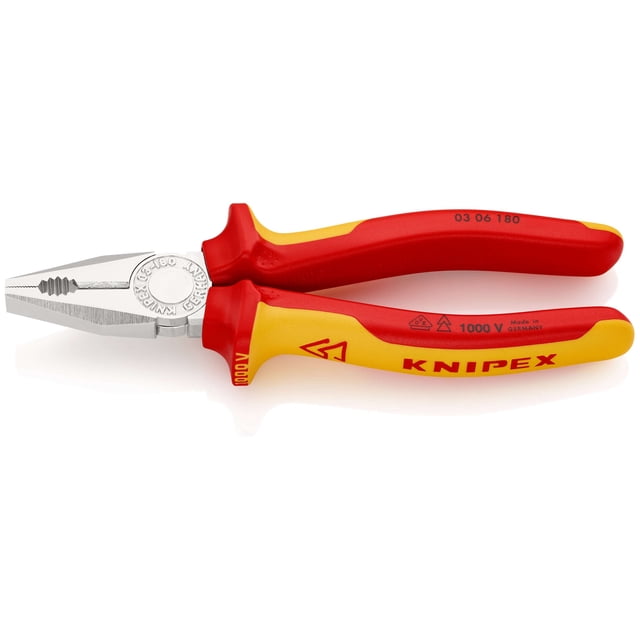KNIPEX 03 06 180 SB Pinza universal aislados con fundas en dos componentes, según norma VDE cromado 180 mm