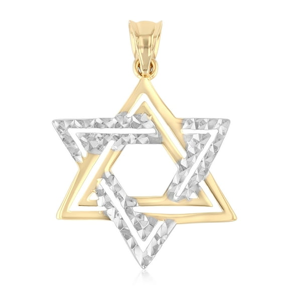 Ioka - 14K Two Tone Gold Star of David Charm Pendant For Necklace or Chain