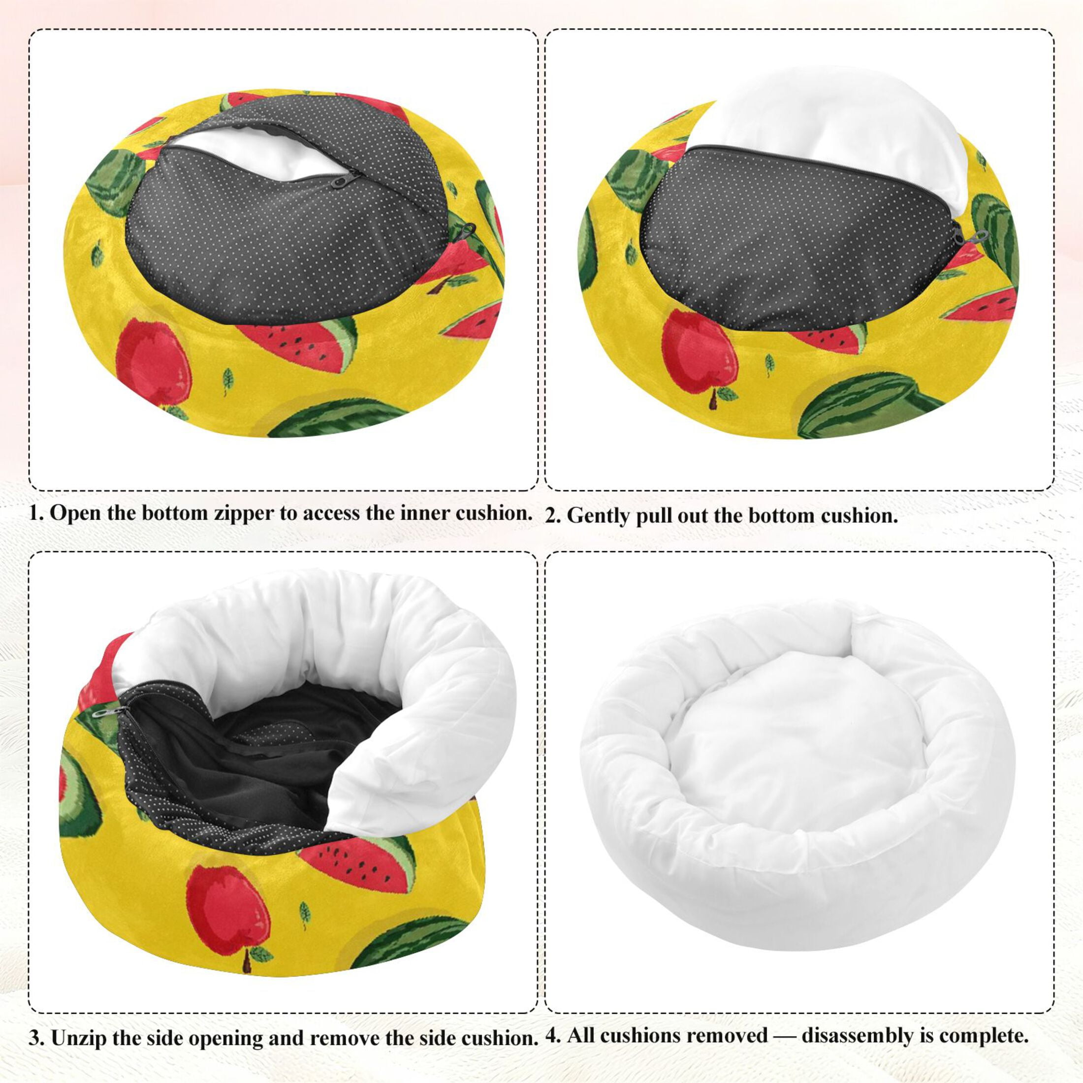 Iauyy Pet Couch Donut Cat Bed for Indoor Cats/Small Dogs Washable & Machine with Non-slip Bottom Calming Cat Furniture, Watermelon (M)