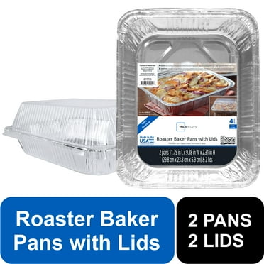 Mainstays 13.25 in x 10.75 in Disposable Aluminum Roasting Pans with Plastic Lid