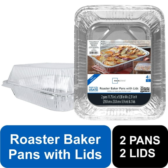 Mainstays Aluminum Roaster & Baker Pans with Lid, 2 Count 11.75" x 9.38" x 2.31"