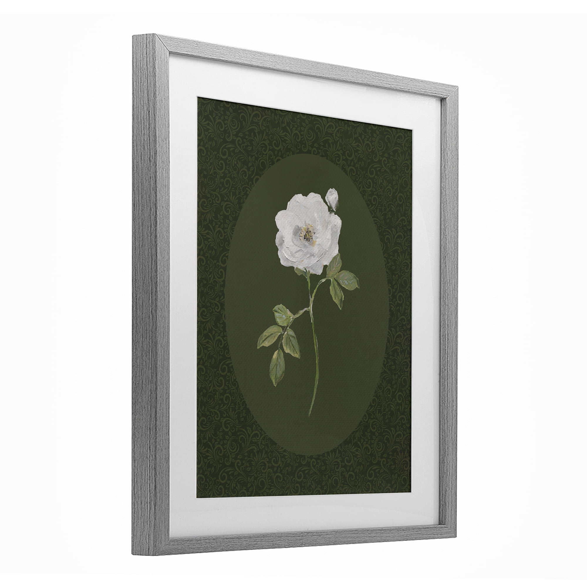 Stupell Industries Emerald & White Oval Rose Gray Framed Print Under Glass, design by Sally Swatland