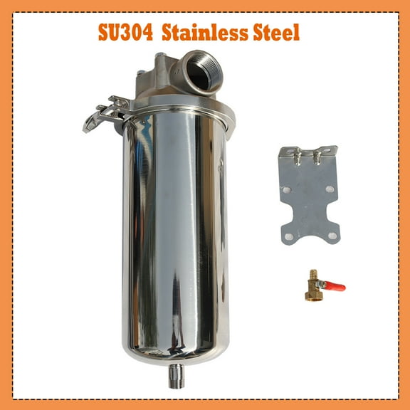 TECHTONGDA Sanitary Strainer 1.5"NPT Stainless Steel Silver Filter Housing for 10" Cartridges w/bracket & Drain Valve