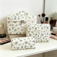 thumbnail image 1 of ZZkhGO Large Capacity Partitioned Storage Bag, Polyester Quilted Travel Organizer, Vintage Floral Makeup Pouch Set with 3 Sizes for Business Trips, 1 of 6