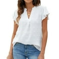 thumbnail image 2 of Women Summer Tops Womens Casual Solid T Shirt V Neck Short Sleeve Top Blouse Women's Tops Short Sleeve Stretchy Scrub Top Shirt Jean Jacket Women Winter Blouses for Athletic Polyester White L, 2 of 5