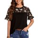 thumbnail image 1 of Camisa de cuello redondo para mujer Camisa de manga corta con volantes Camisa estampada floral Patrón empalme Top suelto Negro L, 1 of 8