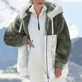 thumbnail image 3 of Tiqkatyck Winter Jackets for Women, Women's Fashion Casual Patchwork Hooded Zipper Plush Jacket with Pocket Fleece Jacket Women, Winter Coats for Women Army Green L, 3 of 5