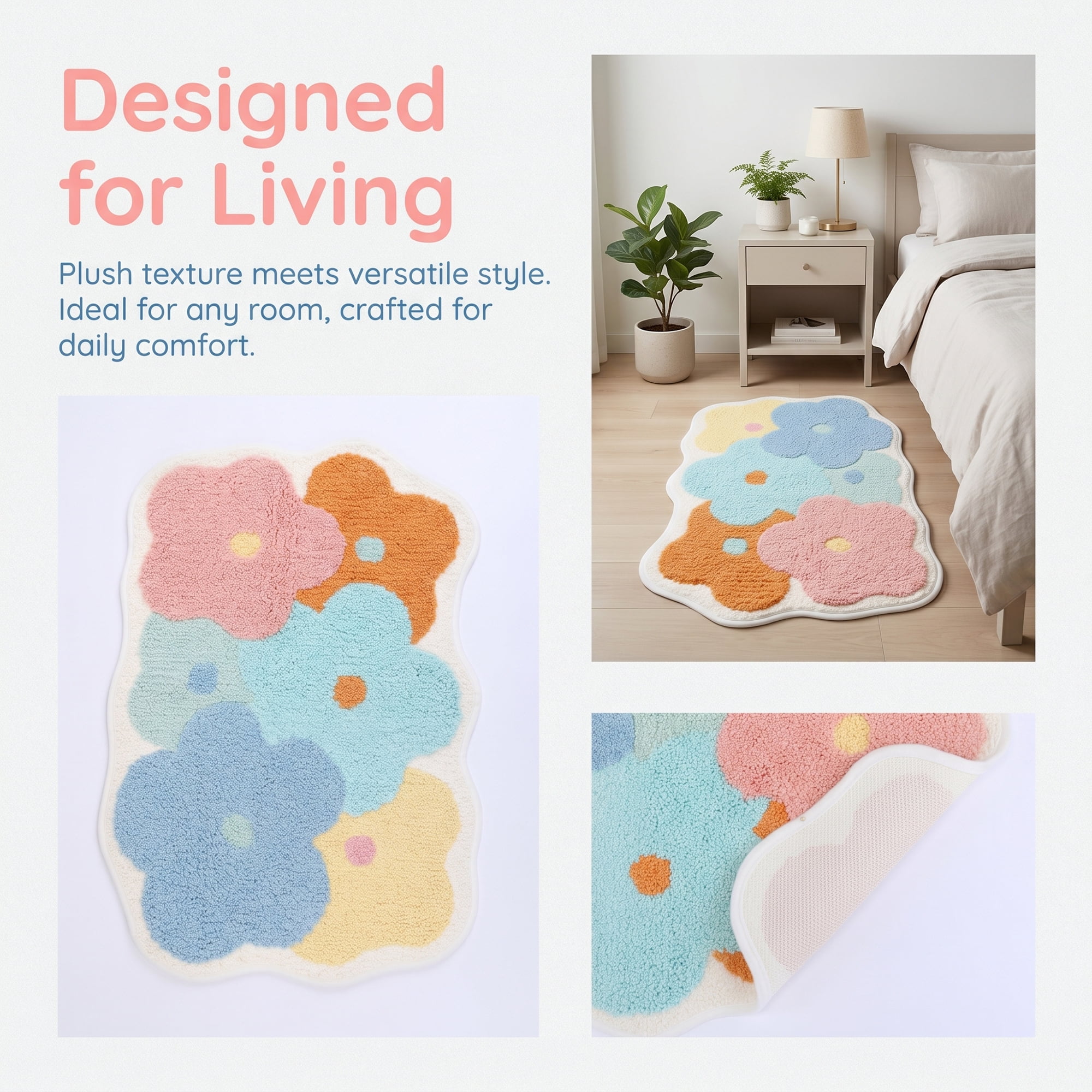 Unique Bargains Printed Bathroom Rug Ultra Soft Absorbent Plush Bath Mat Multicolor Flower 30" x 18"